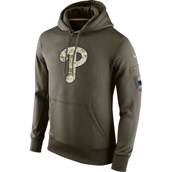 MLB Men Philadelphia Phillies Nike Olive Salute To Service KO Performance Hoodie Green
